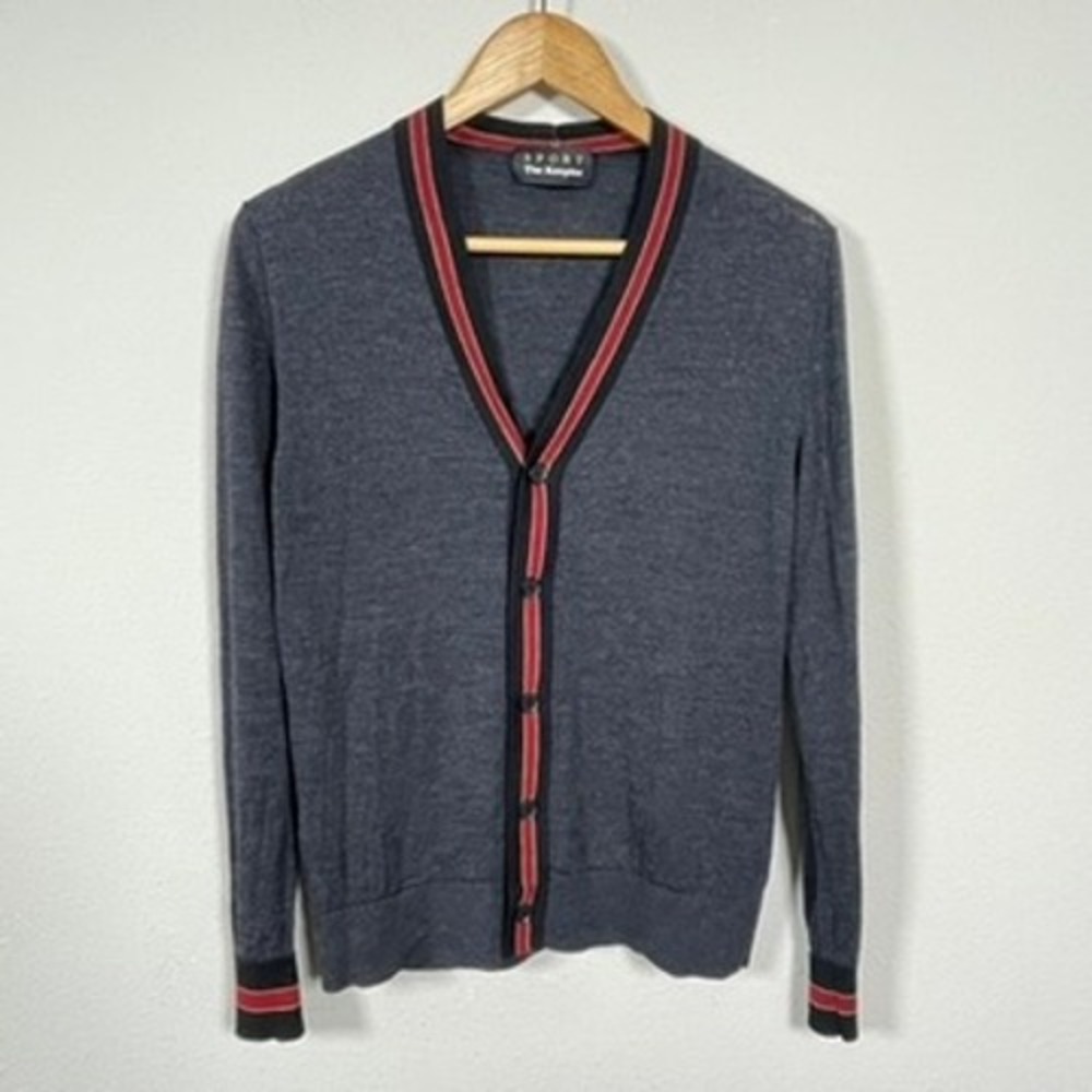 The Kooples Sport Cardigan Women S Gray Dark Academia Preppy Merino Wool Varsity